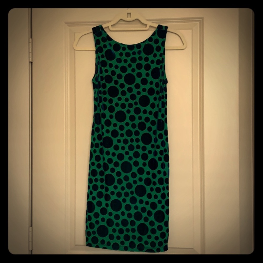 **NWT** Stretchy Green and Velvet Navy Dress